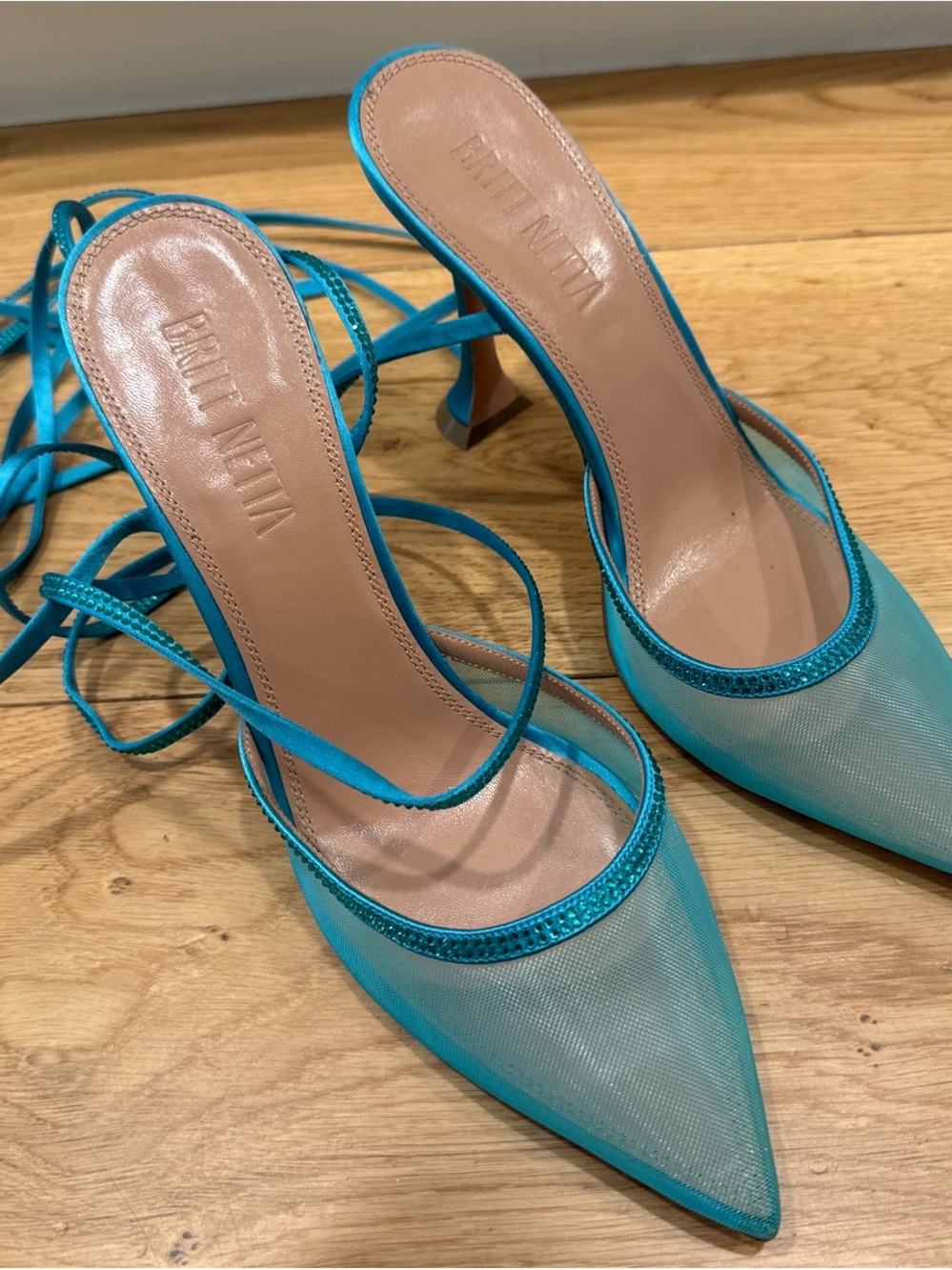 Britt Netta Teal Pointed-Toe Lace-Up Heels